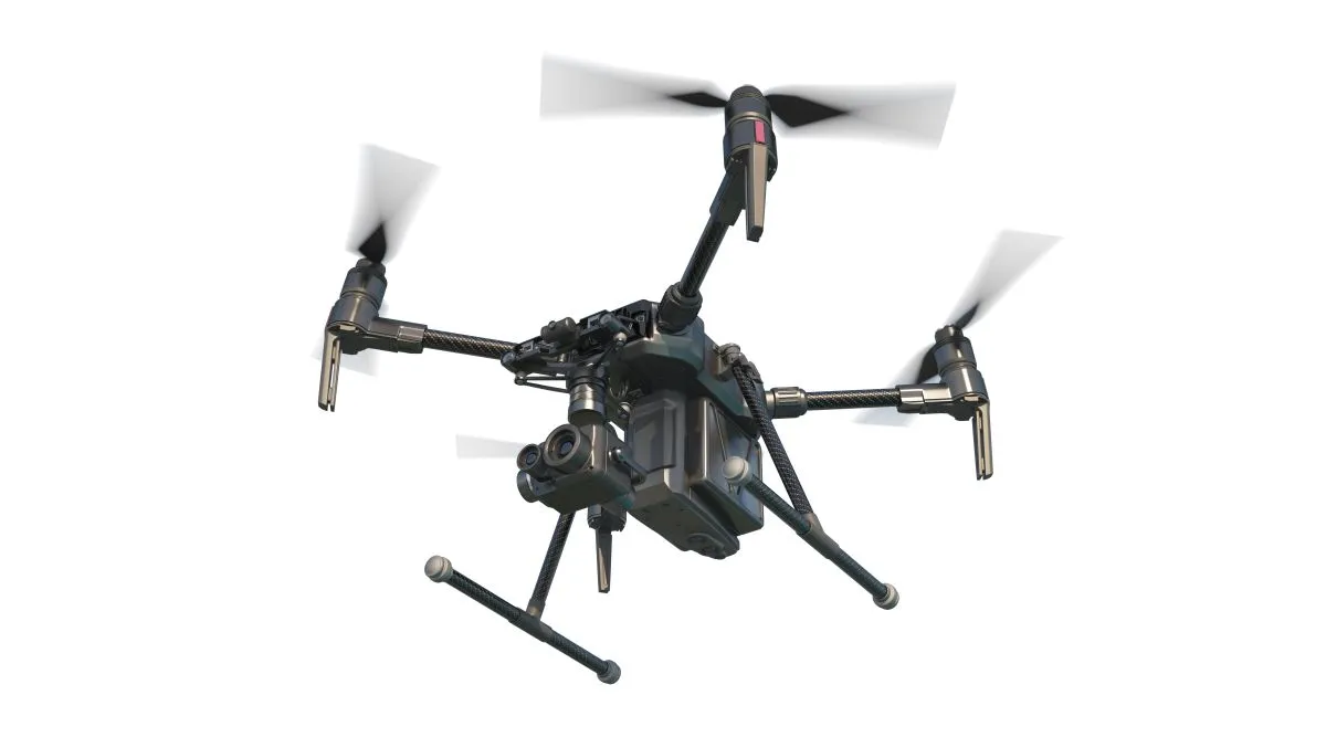 A,Modern,Aerial,Drone,(quadcopter),With,Remote,Control,,Flying,With