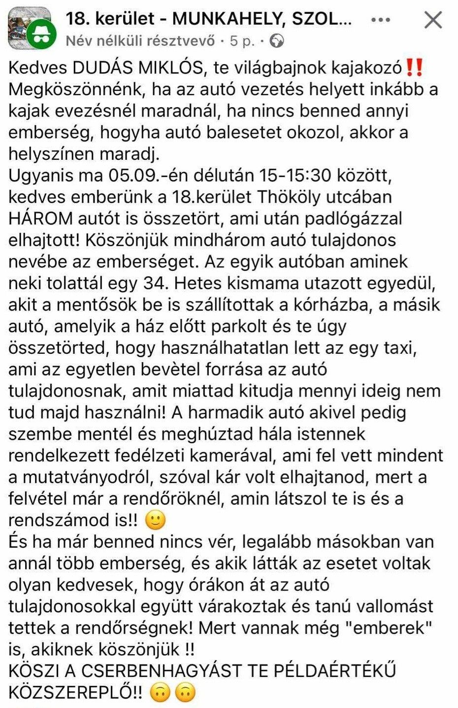 Dudás Miki baleset