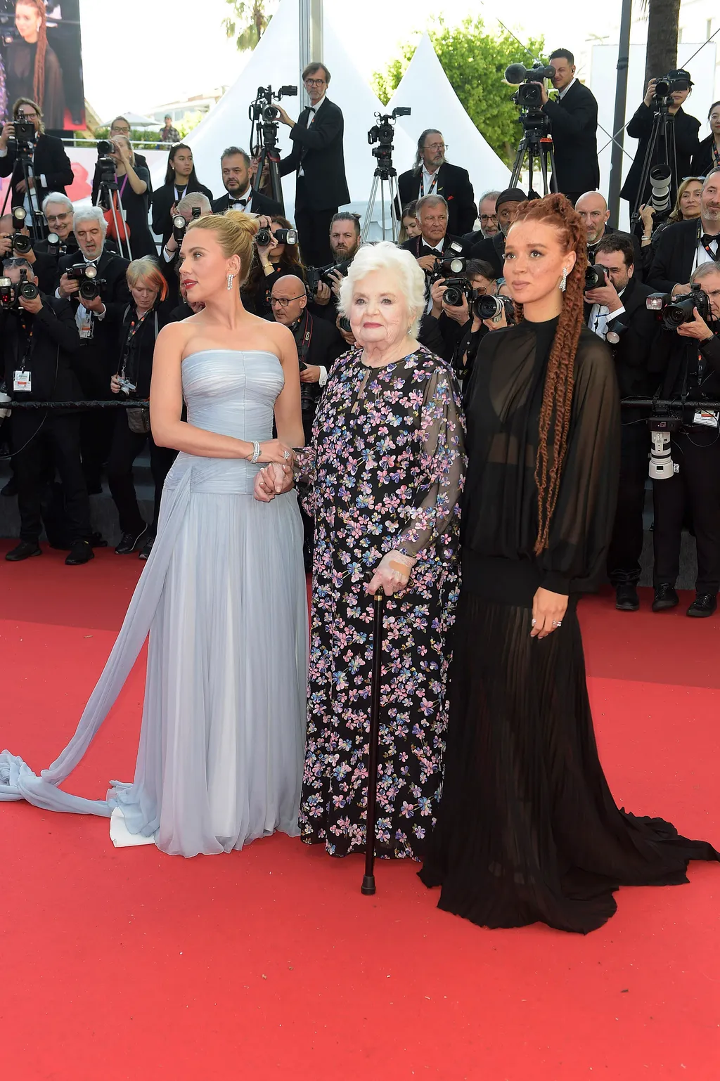 CANNES, FRANCE - MAY 20: Erin Kellyman, June Squibb ,Scarlett Johansson attends the "Vie Privée" (A Private Life) red carpet at the 78th annual Cannes Film Festival at Palais des Festivals on May 20, 2025 in Cannes, France. 
