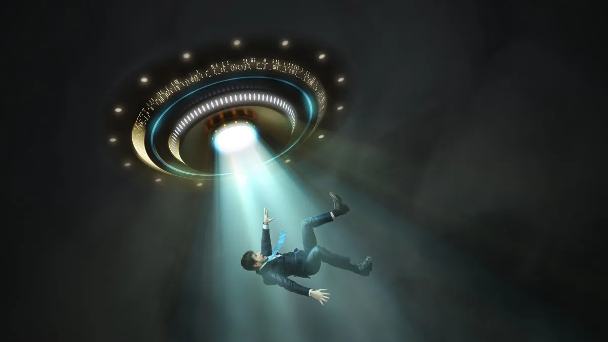 Alien,Abduction,Concept.,Young,Man,Is,Abducted,By,Ufo.