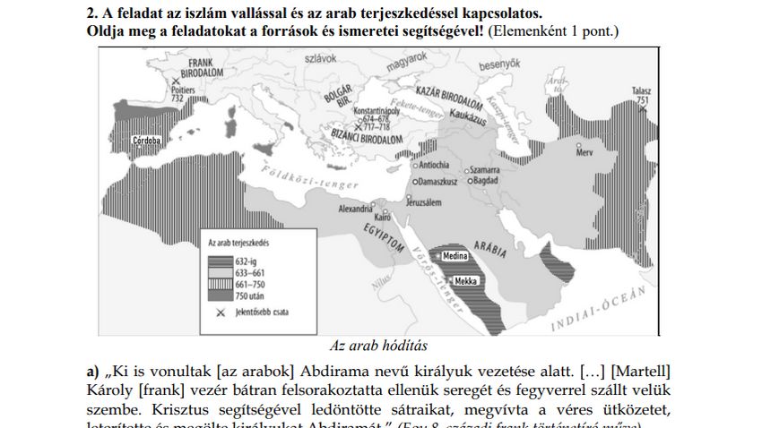 Az iszlám és az arab terjeszkedés. Melyik városban ölték meg Abdirama királyt 732-ben?