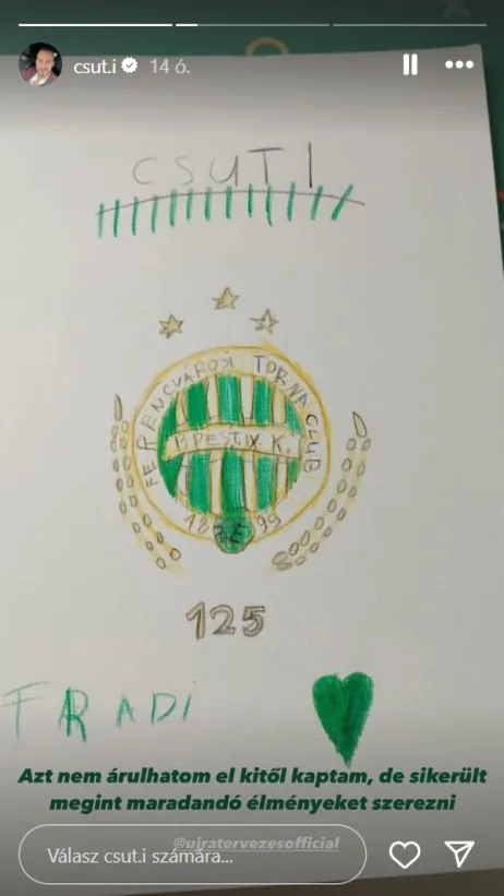Úgy tűnik Csuti egy hasonlóan fanatikus Fradi rajongótól kapott váratlan meglepetést.