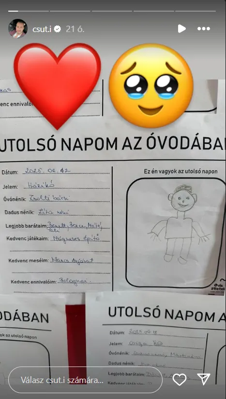 Megható képeket osztott meg Csuti fia ballagásáról.