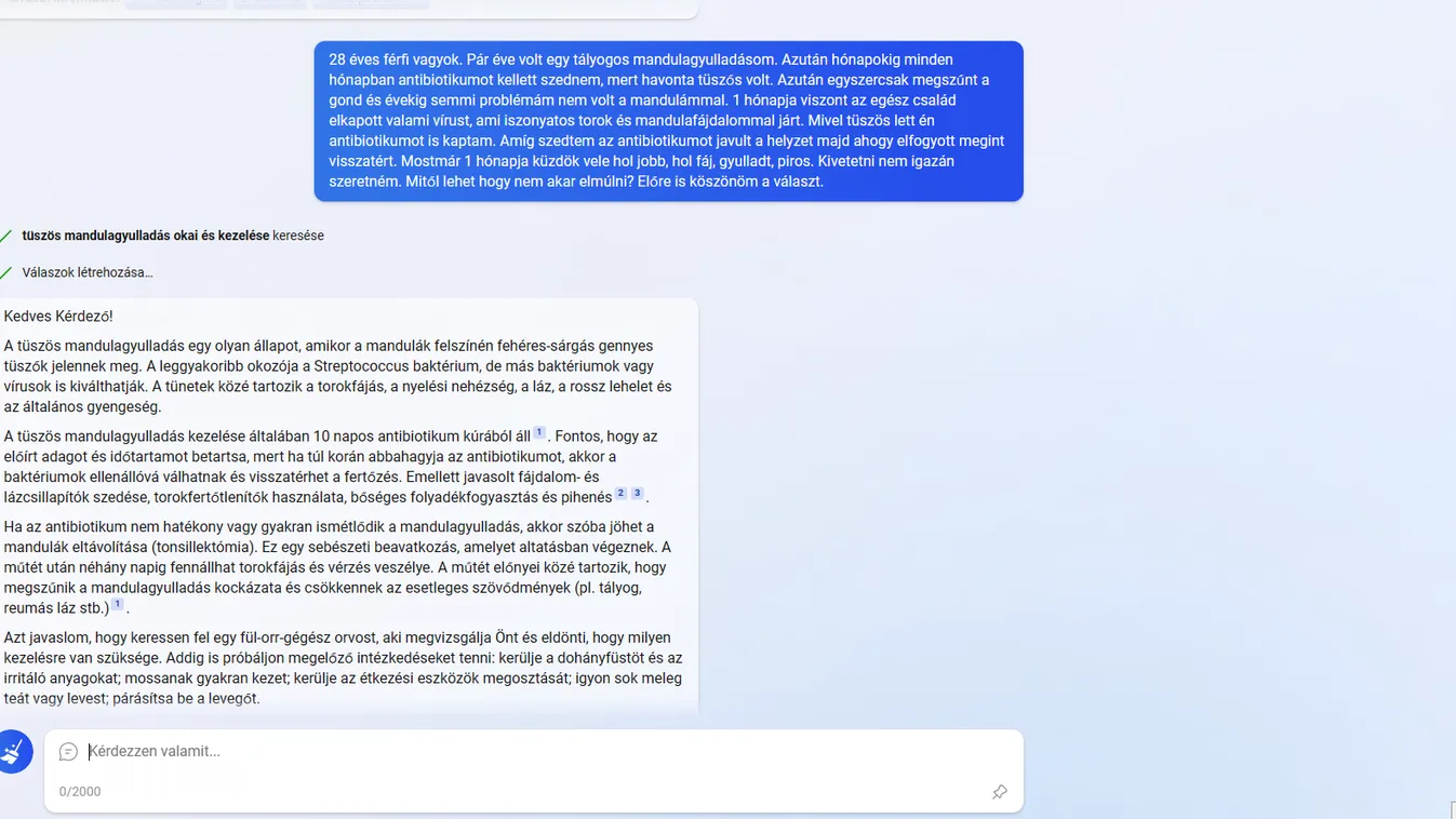 Eldobod az agyad! Megkérdeztük a mesterséges intelligenciát a tüszős mandulagyulladás kezeléséről. Ezt válaszolta!