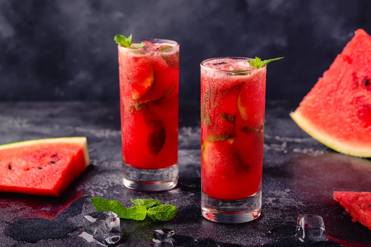 Watermelon,Alcoholic,Or,Non-alcoholic,Cocktail,,Mojito,Cocktail,With,Mint,And