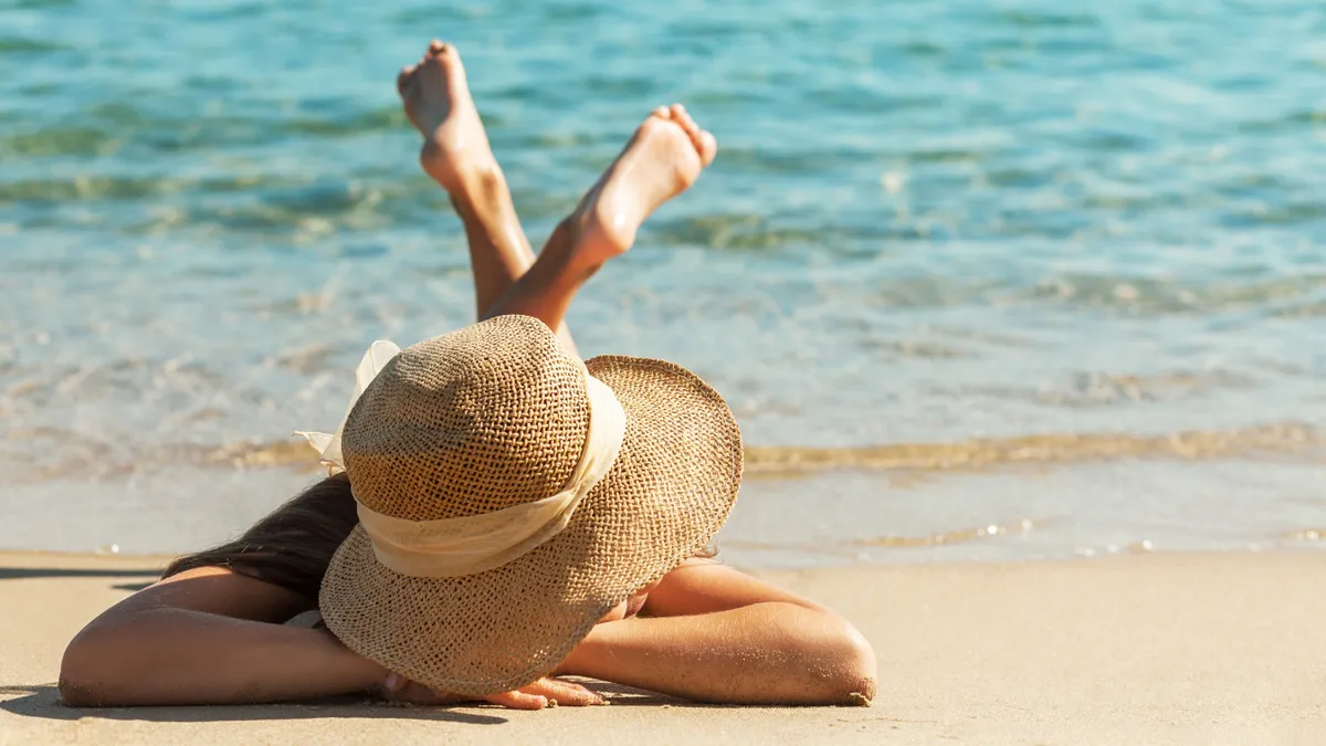Sea,Relax,Holiday,On,Sandy,Beach,Coast.,Girl,In,Sun
