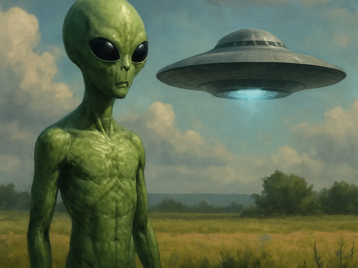 Alien,On,Earh,Ufo,In,The,Background