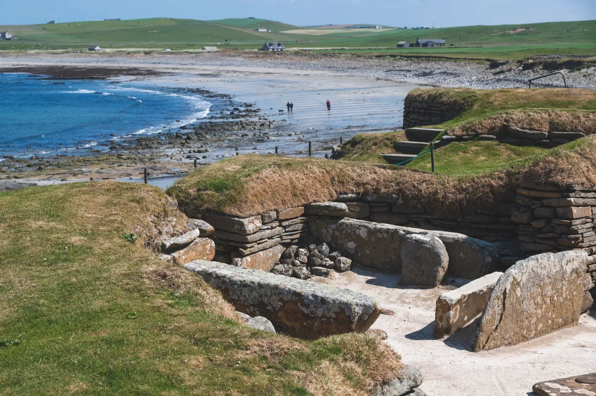 kőkori falu, Skara Brae, Skócia, neolitikus település, Orkney