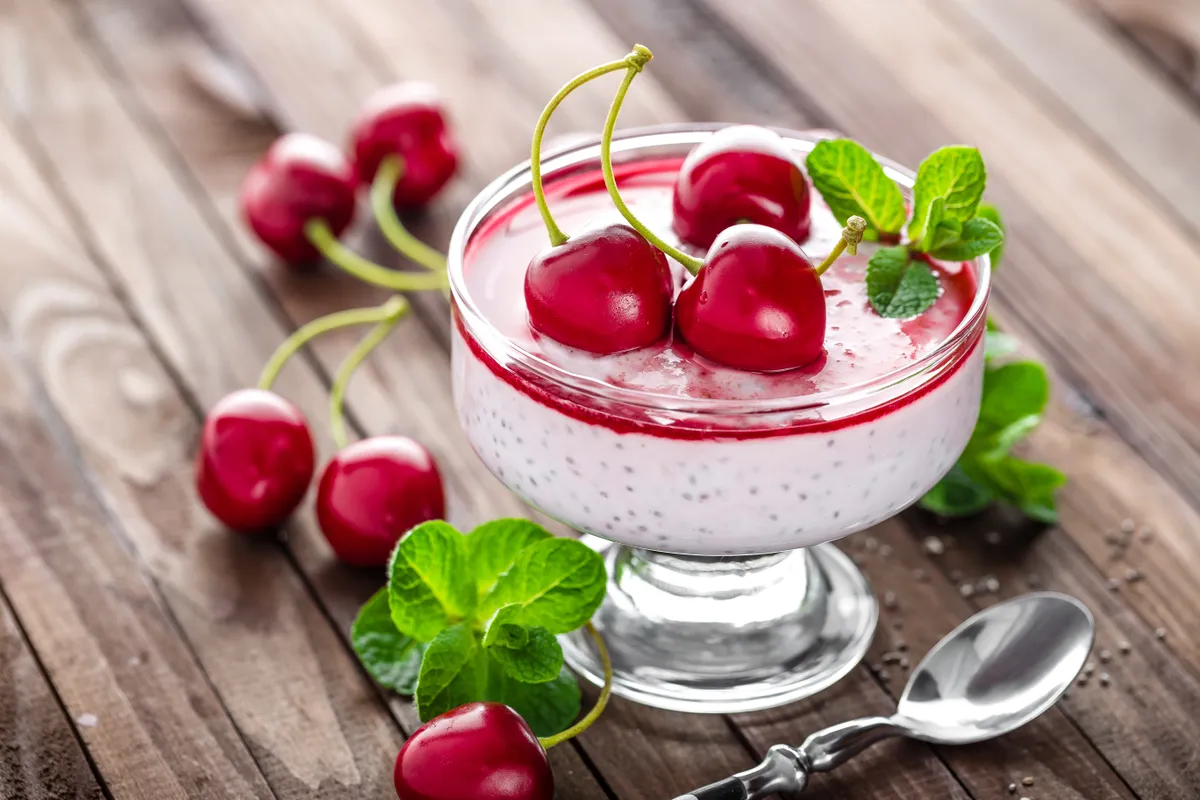 Fresh,Yogurt,With,Cherry,And,Chia,Seeds,,Delicious,Dessert,For
