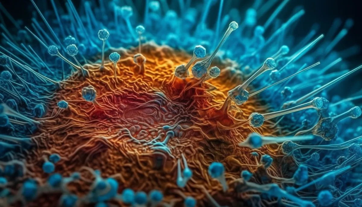 Molecular structure magnified healthy cells versus cancer generated by AI