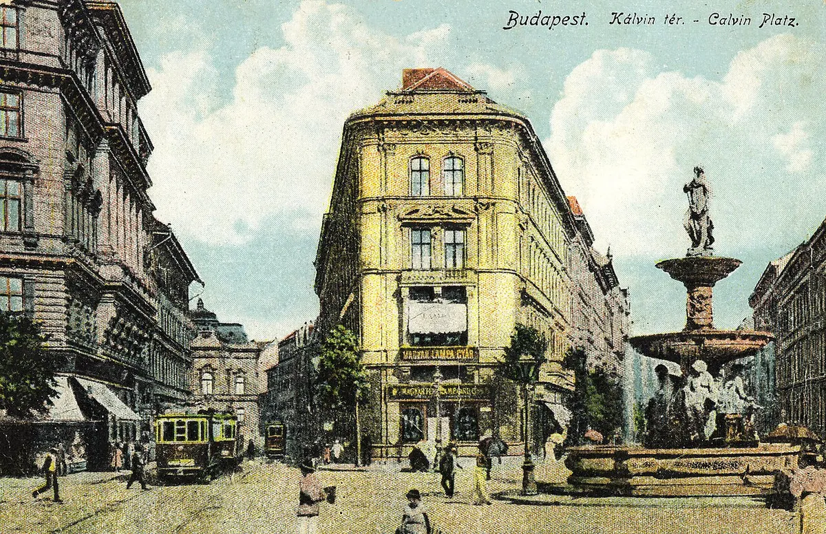 budapesti szökőkutak, Kálvin tér, Danubius kút, régi kép
