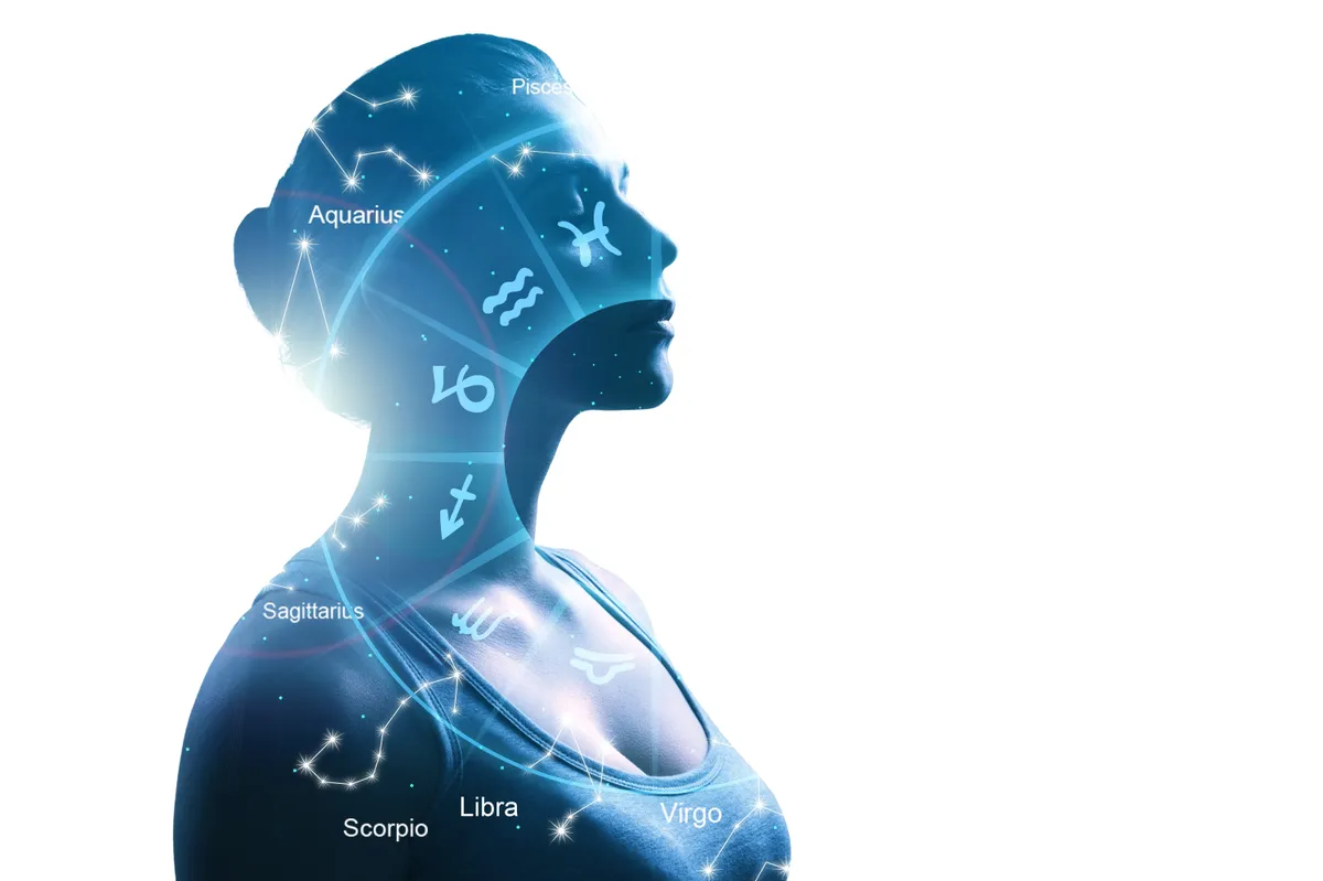 Astrological,Creative,Concept.,Woman,Silhouette,With,Zodiac,Circle