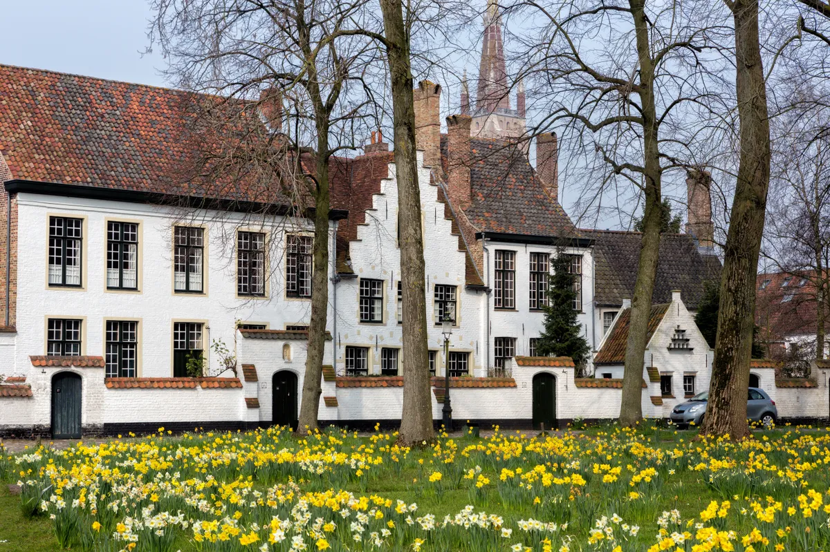 Brugge, Belgium, Beginaudvar, virágos belső kert
