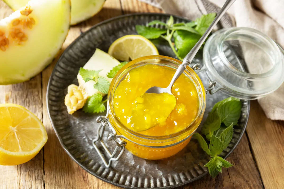 Sweet,Melon,And,Citrus,Jam,Or,Jelly,In,Small,Glass