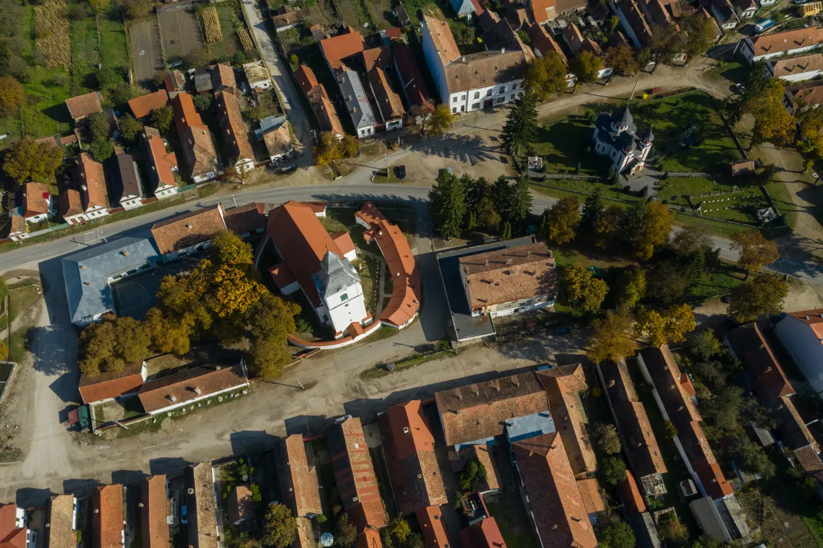 Torockó, Erdély, légi felvétel, falu