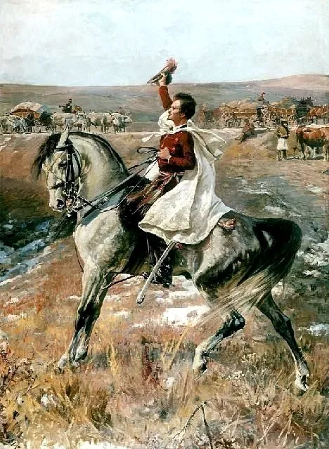 Petőfi Sándor, honvéd, lovon ülve