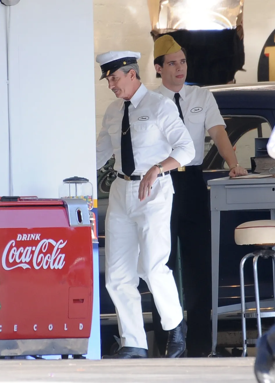Dylan McDermott gets into character on the set of "Hollywood"