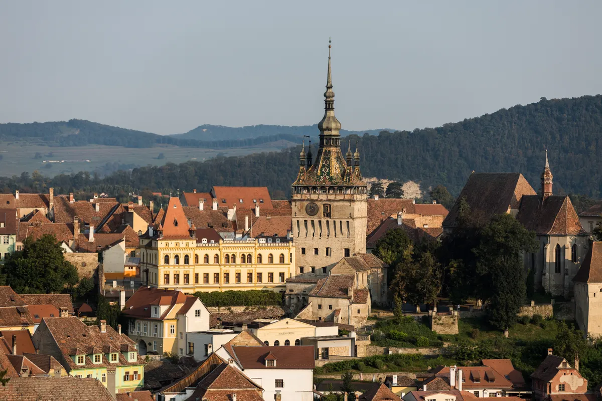 Segesvár, Erdély, Óratorony, óváros háztetői