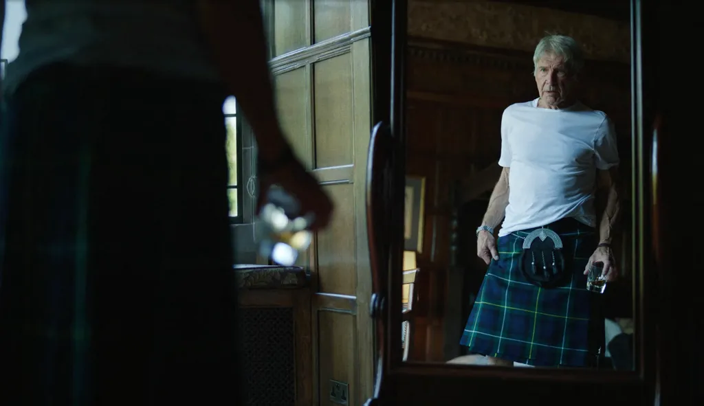 Pictures must credit: Glenmorangie Indiana Jones actor Harrison Ford has unveiled his latest role — in which he wears a Scottish kilt. The veteran Hollywood A lister , 82, dons the traditional tartan outfit in a series of commercials for Scots whisky dist