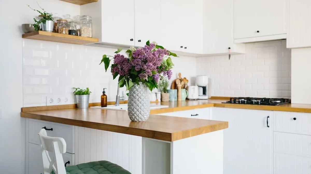 Modern white kitchen in scandinavian style.