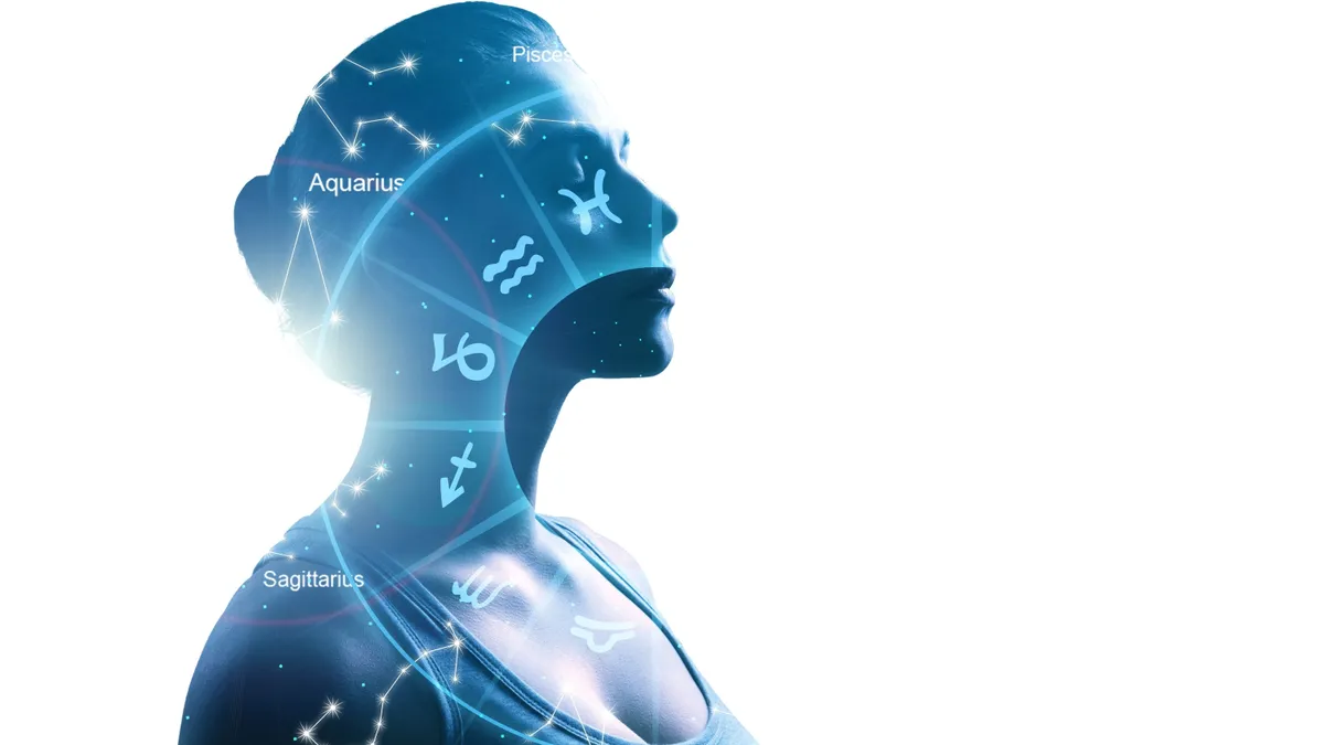 Astrological,Creative,Concept.,Woman,Silhouette,With,Zodiac,Circle
