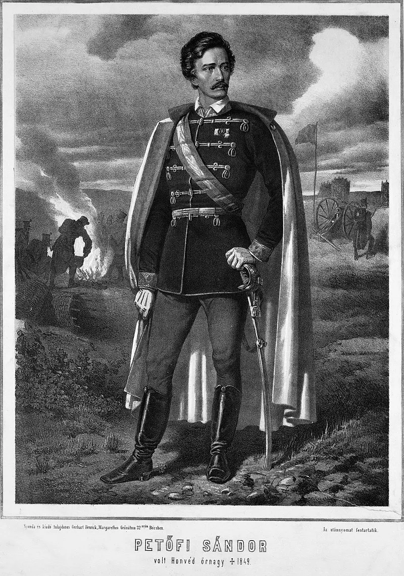 Petőfi Sándor, honvéd egyenruhában, korabeli litográfia