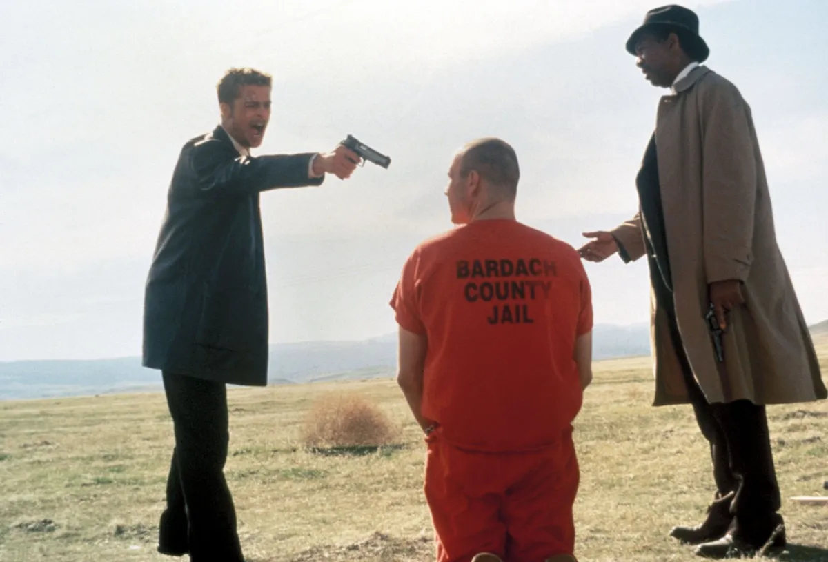 MORGAN FREEMAN , KEVIN SPACEY  and BRAD PITT  in SEVEN (1995).