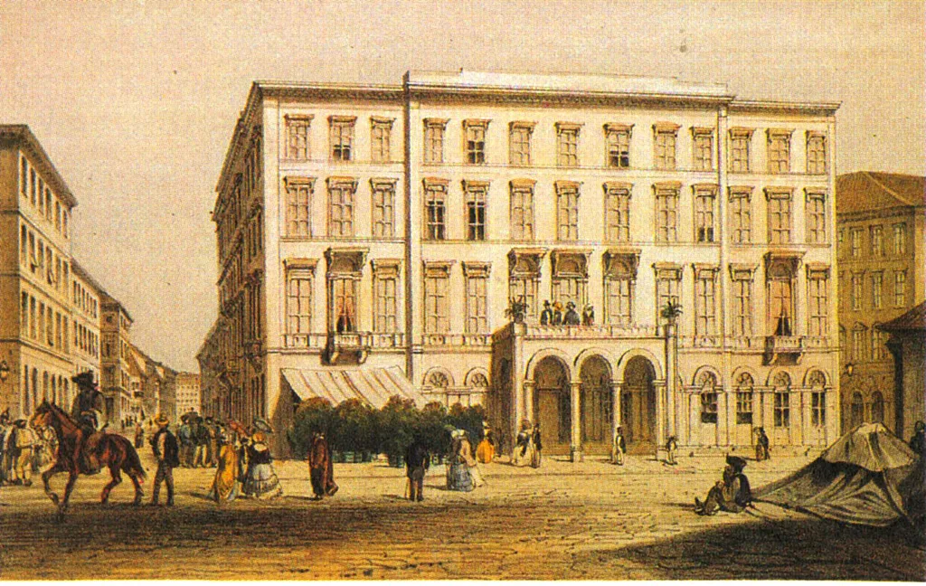 A budapesti Angol Királynő szálloda a XIX. század derekán.