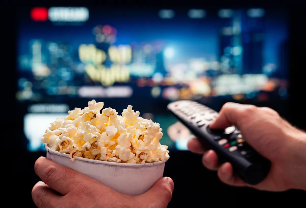 Tv,Movie,Night,With,Family.,Stream,Vod,Platform.,Popcorn,And
