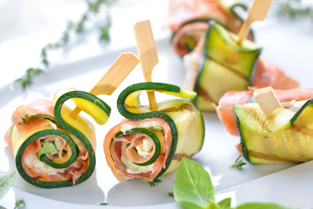 Zucchini,Appetizer,Rolls,With,Delicious,Italian,Ham,And,Cream,Cheese