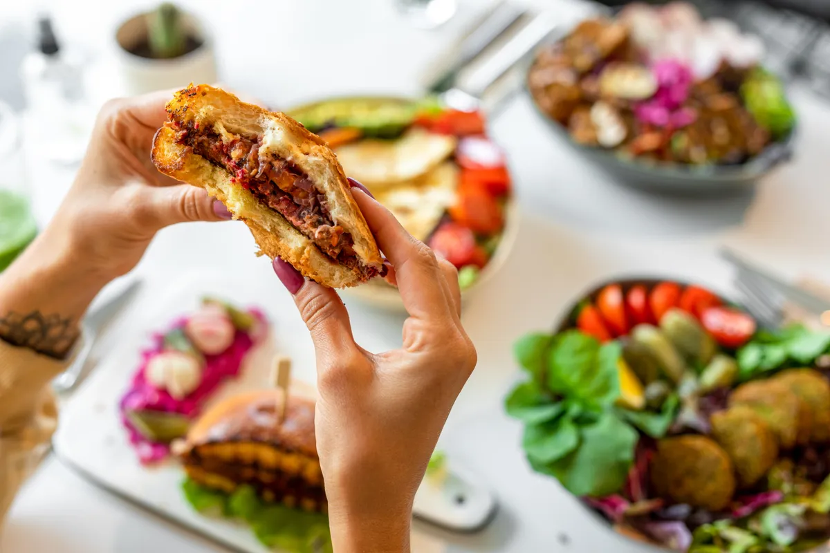 öregedés, hús, szendvics, hamburger