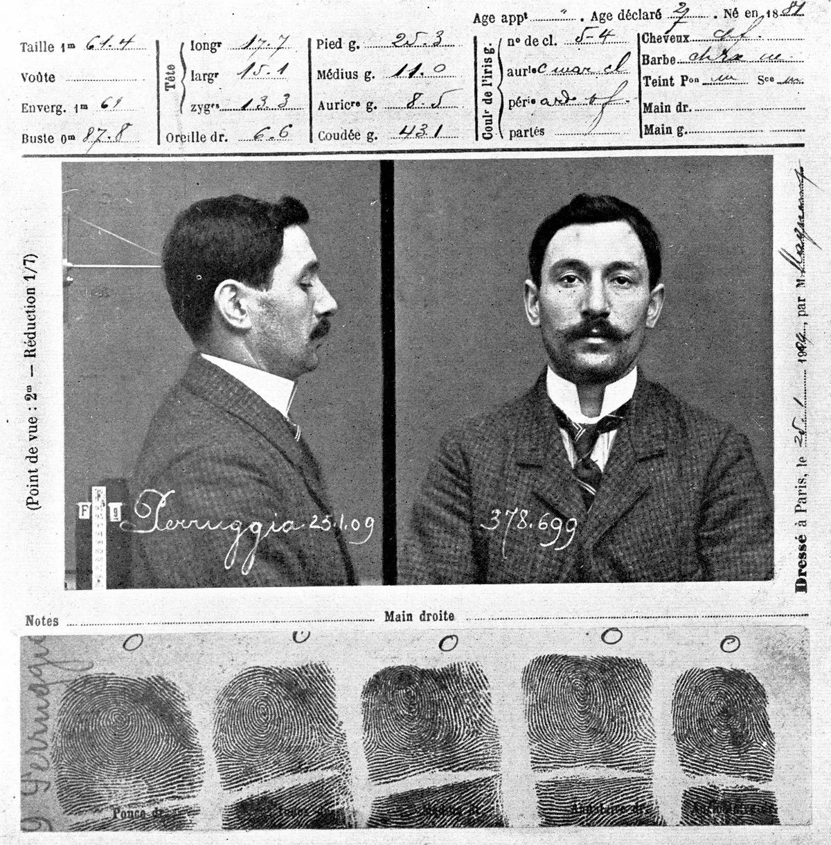Vincenzo Peruggia rendőrségi kartonja