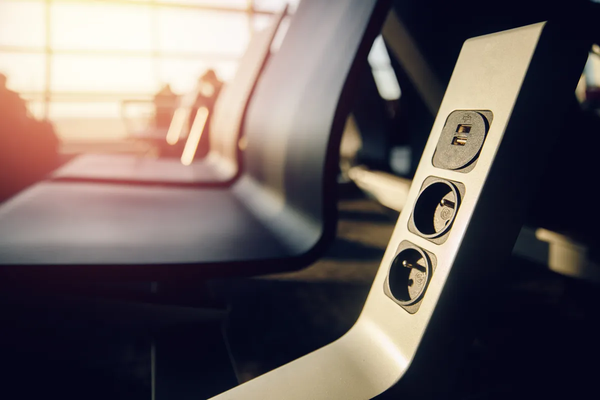 Seats,Waiting,Aircraft,Transport,Adapter,For,Charging,Technology,Built,Into