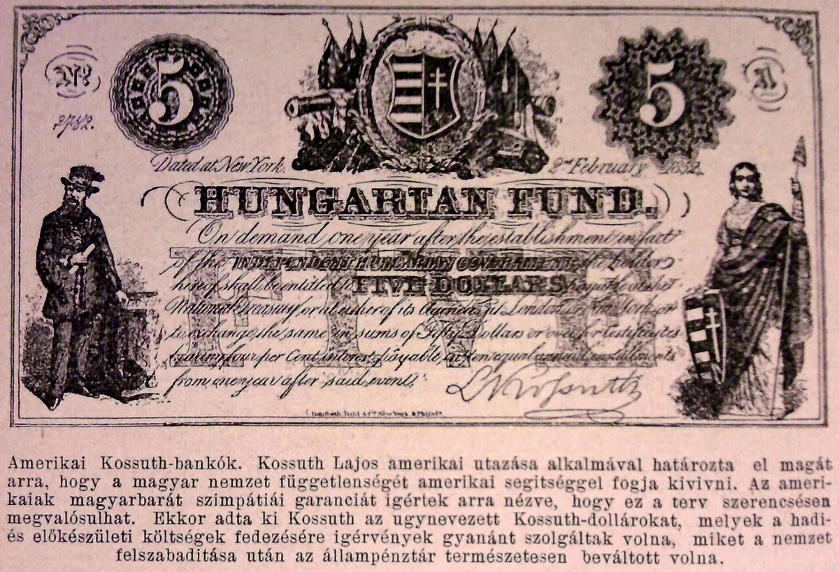 Kossuth Lajos Amerikában kiadott Kossuth bankója