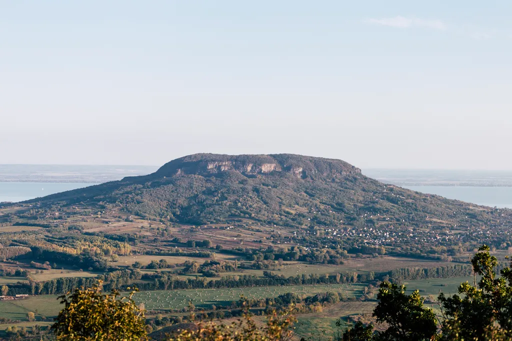 Badacsony view from the St. George mountain at lake Balaton on an autumn day.