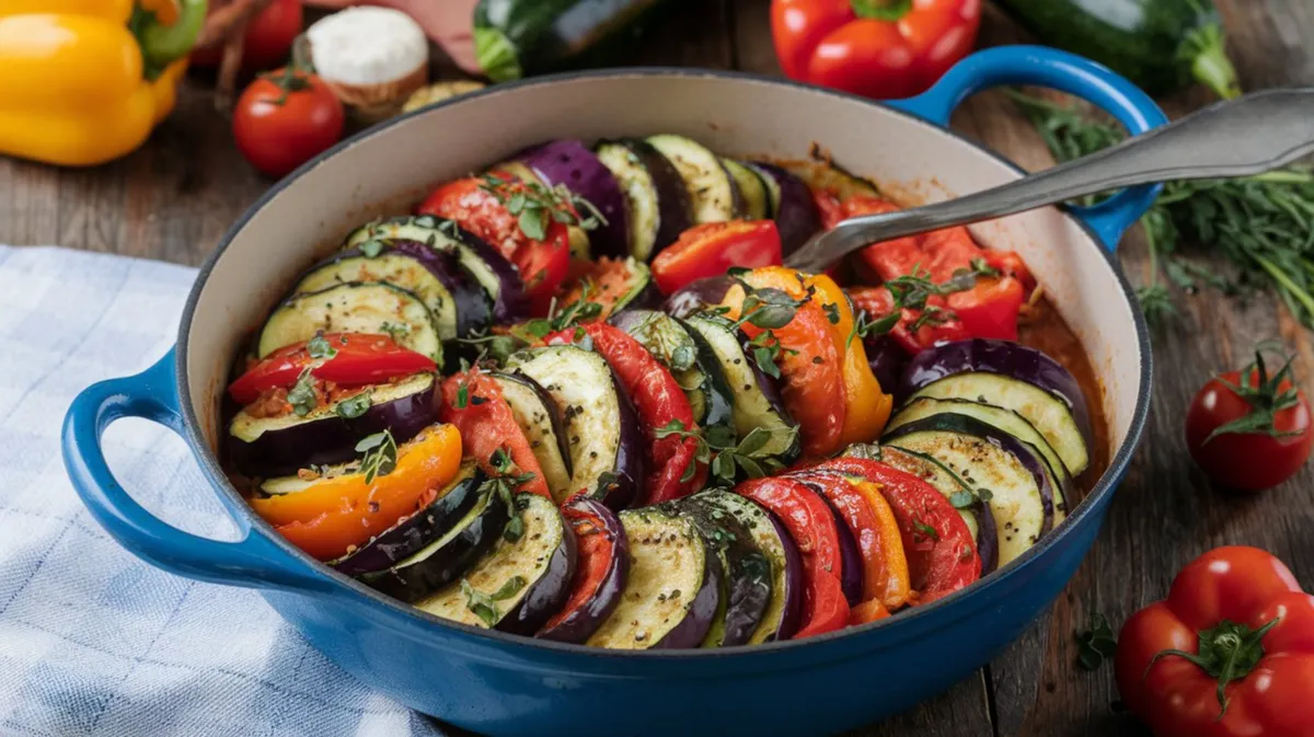 Ratatouille: francia zöldségkeverék cukkíniből, padlizsánból, paradicsomból és paprikából.