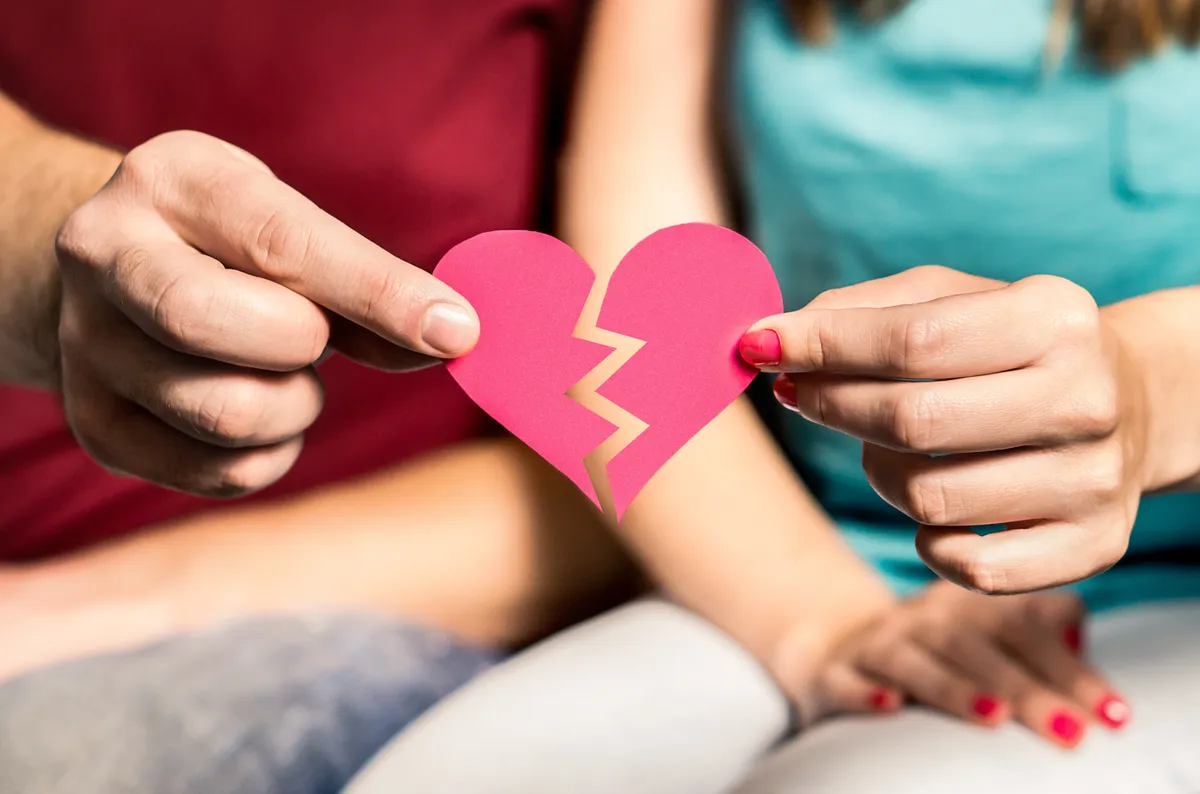 Divorce,,Breakup,Or,Separation.,Ripped,Paper,Heart,In,Hands,Of