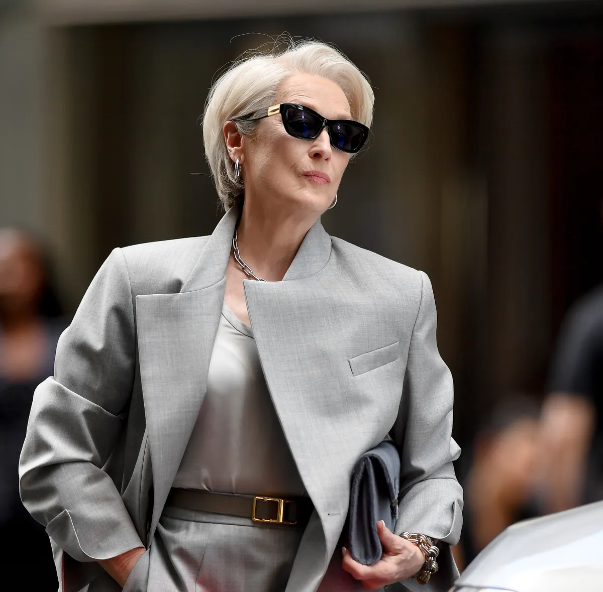 Anne Hathaway, Meryl Streep and Stanley Tucci film "The Devil Wears Prada 2" in New York City