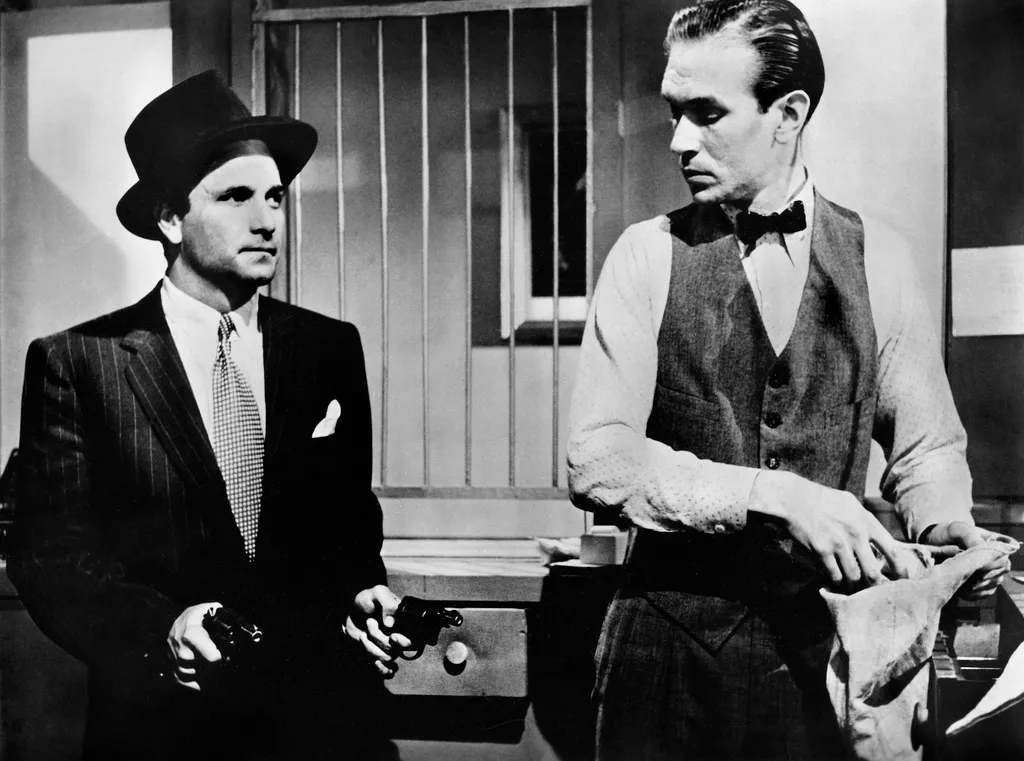 Peter Falk (left), on-set of the film, ''Pretty Boy Floyd'', Continental Distributing, 1960