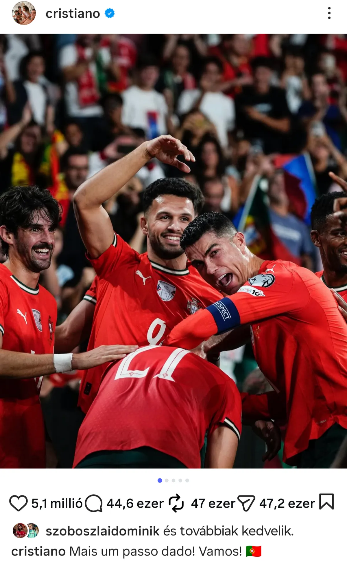 Szoboszlai Dominik is lájkolta Cristiano Ronaldo győztes meccs utáni Instagram-galériáját
