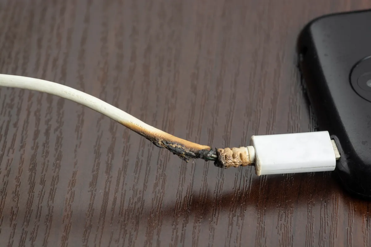 elektromos tűz hatására leégett töltőkábel