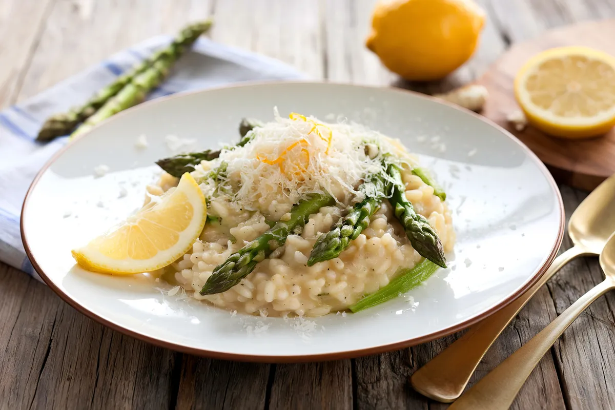 Karácsonyi recept alapján készített citromos spárgás rizottó.