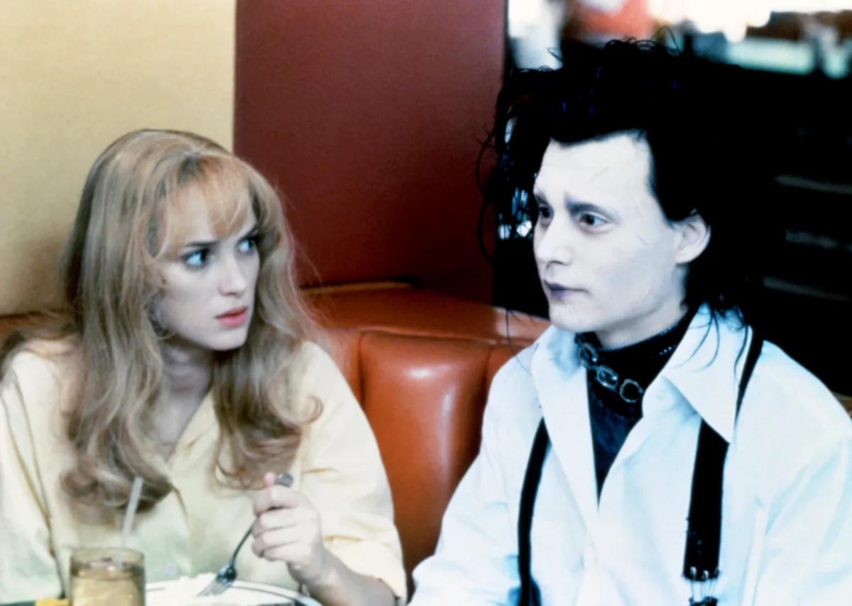 Winona Ryder és Johnny Depp az Ollókezű Edward forgatásán