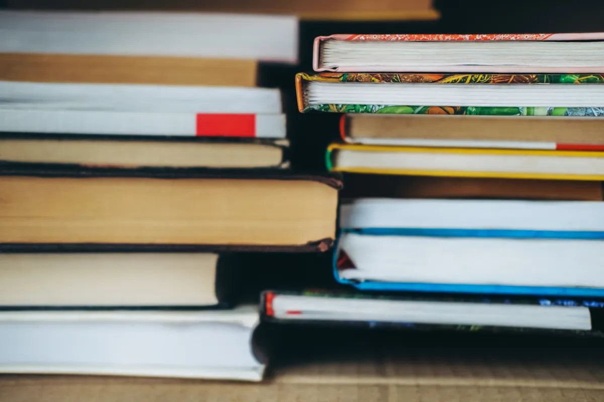 Two stacks of books.