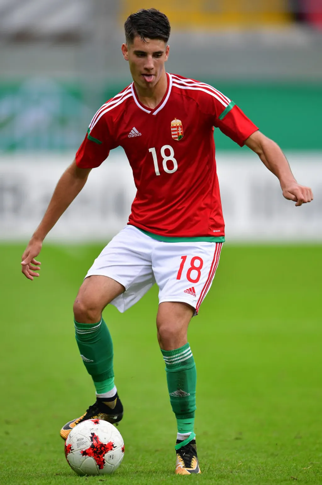 of Germany U21 is challenged by of Hungary 21during the International friendly match between Germany U21 and Hungary U21 at the Benteler Arena on September 1, 2017 in Paderborn, Germany.