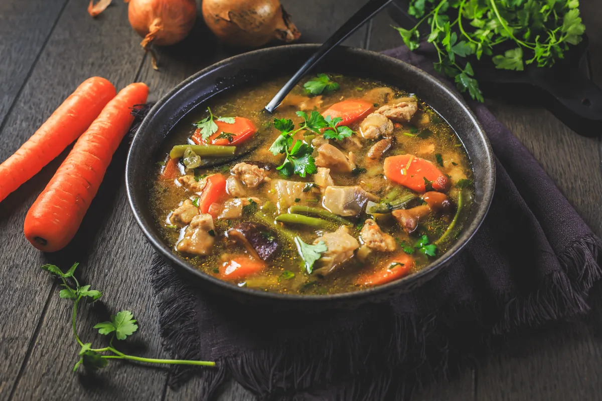 Homemade,Meat,And,Vegetable,Stew,Or,Soup,With,Mushrooms