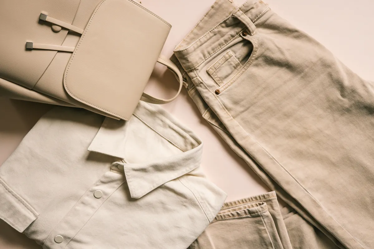 Bézs farmer, táska, ing