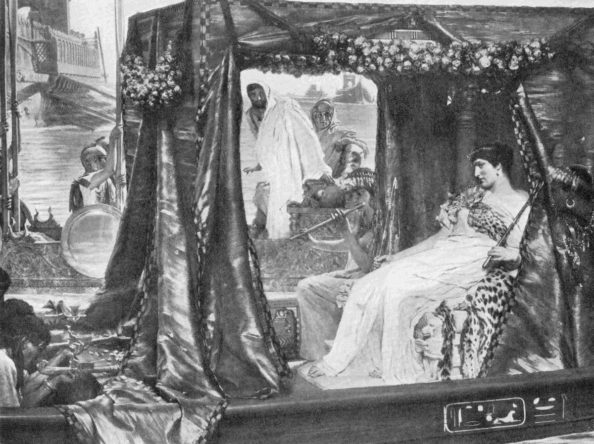The meeting of Antony and Cleopatra at Tarsus, Turkey 41 BC.  Cleopatra VII Philopator, 69 - 30 BC.  Last active ruler of Ptolemaic Egypt.  Marcus Antonius, 83 BC ‚Äd 30 BC, aka Mark or Marc Antony.  Roman politician and general.  From Hutchinson's His