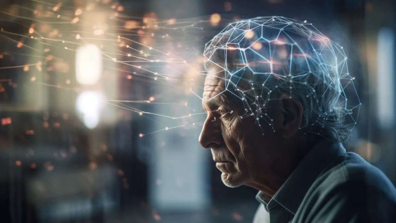 Idős férfi agya egy erős megérzés közben. 