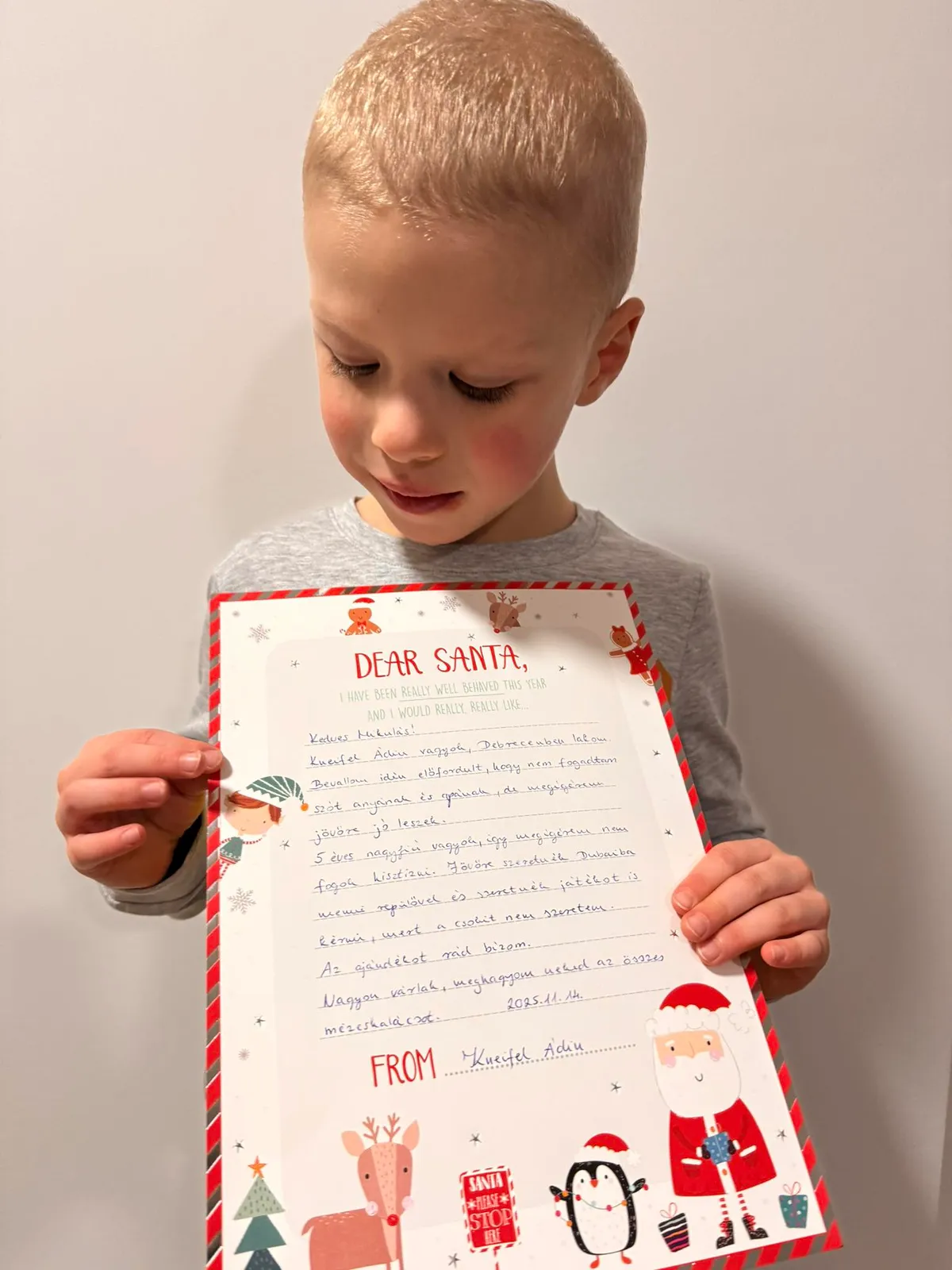A Duchenne-szindrómás kisfiú levelet írt a Mikulásnak, megígérte, hogy jövőre még jobb kisfiú lesz